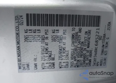 2024 Nissan Rogue S Fwd из США, поврежденный, VIN 5N1BT3AA8RC685221